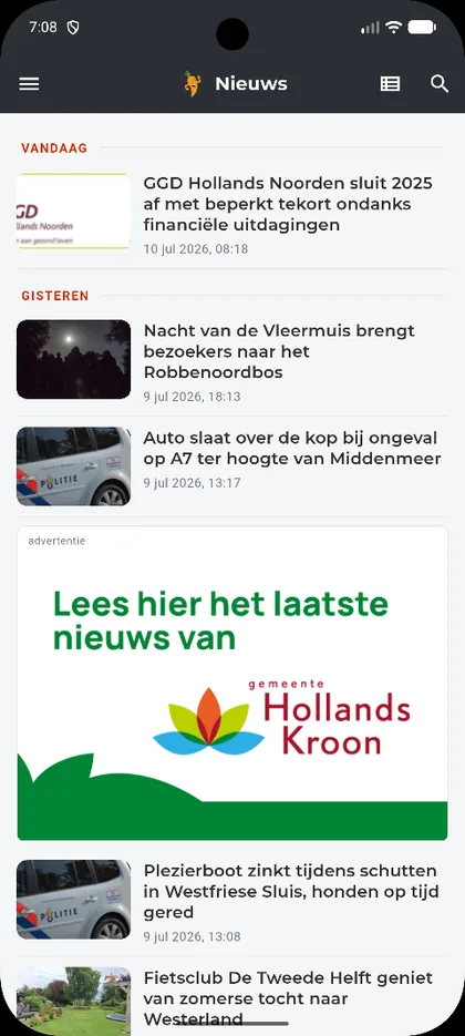 De Meerpeen nieuws-app — nieuwsoverzicht